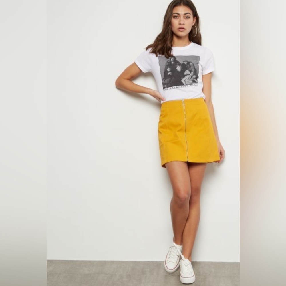 Rue21 Mustard Yellow Corduroy Mini Skirt Zip Front Ring Pull Pockets Size M